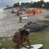 Myrthe Team WSR Rip Curl waxing her skimboard @ Silver Rock Beach 24.02.04