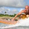 Arjen surfing his wooden longboard @ Surfer's Point