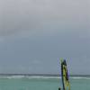 Virgin Atlantic (Brian's sponsor) Boeing 747 flying over Sandy Beach