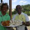 Brian & Mr. Roundrock presenting Bajan fishcakes & sandwiches @ the media meeting