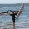 Arjen comming out of the water with his brandnew 2008 Fanatic All Wave